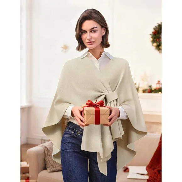 Women's Barley Twist 1 Elegant Open Poncho Sweater Spring Fall Winter Shawl Wrap - Picture 2 of 6